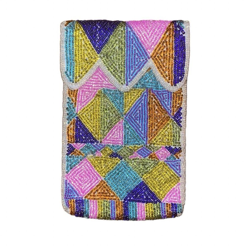 Vintage Neiman Marcus 70s Neon Beaded Designer Vintage Makeup Clutch Pouch
